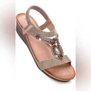 Goldnut Metallic Embellished Comfort Sandals Size 39 (US 8) Worn Once